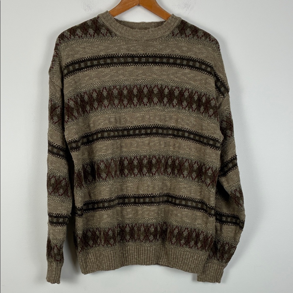 Dockers Men's Large Brown Patterned Sweater Eclectic Grandpa Argyle Stripe